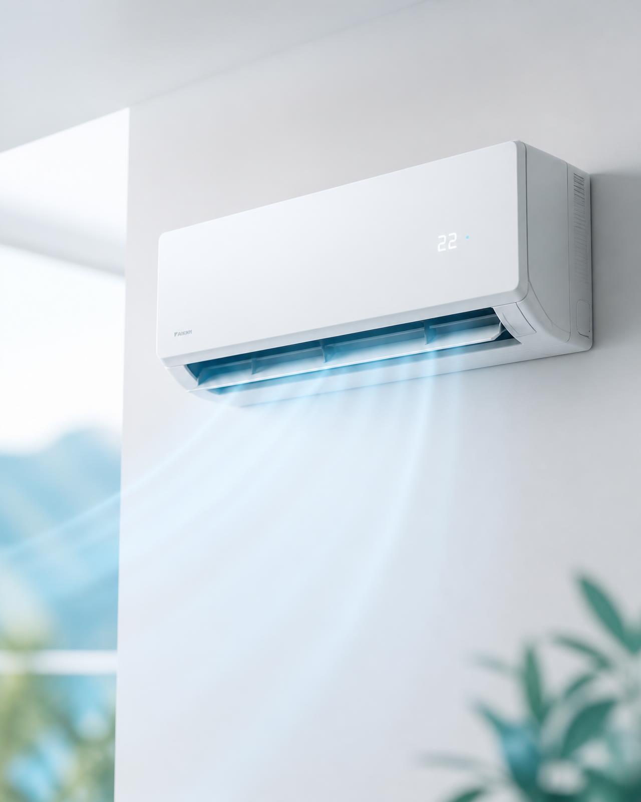 Unité de climatisation murale moderne nettoyée diffusant un air frais